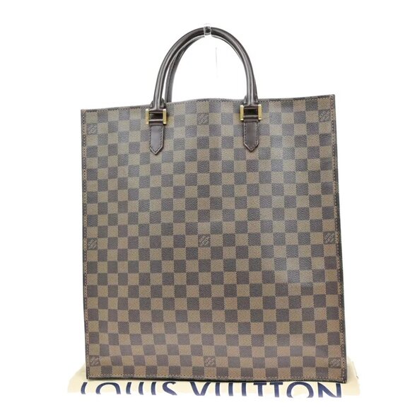 LOUIS VUITTON Sac Plat Hand Tote Bag Damier Ebene Leather Brown N51140 12EE035 - Picture 1 of 16